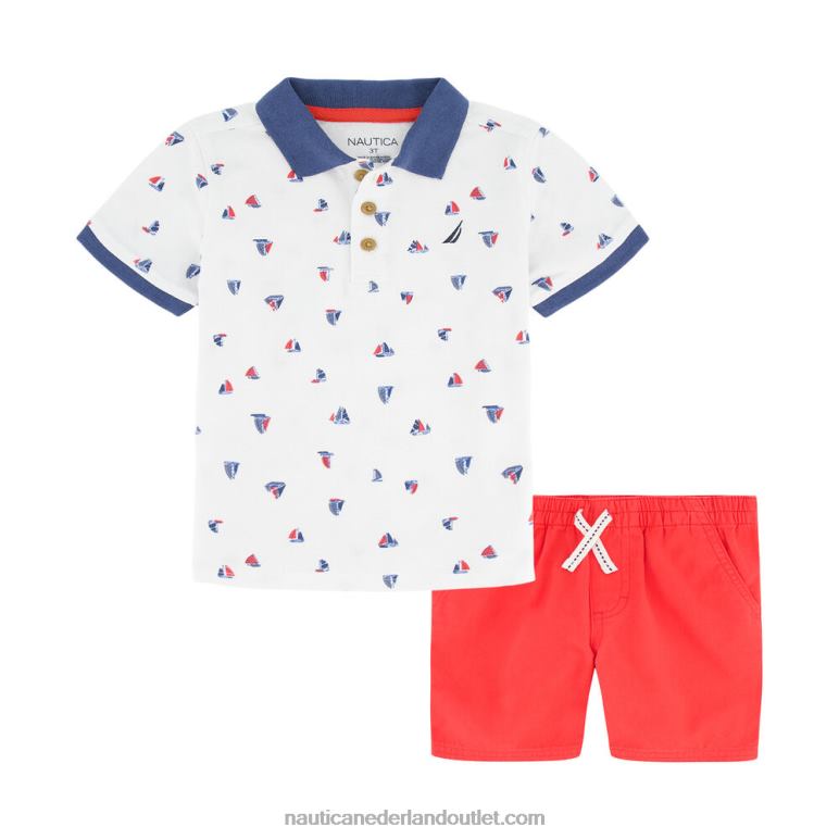 set van 2 stuks met bedrukte polo voor peuterjongens groenblijvend Nautica 0828F1233