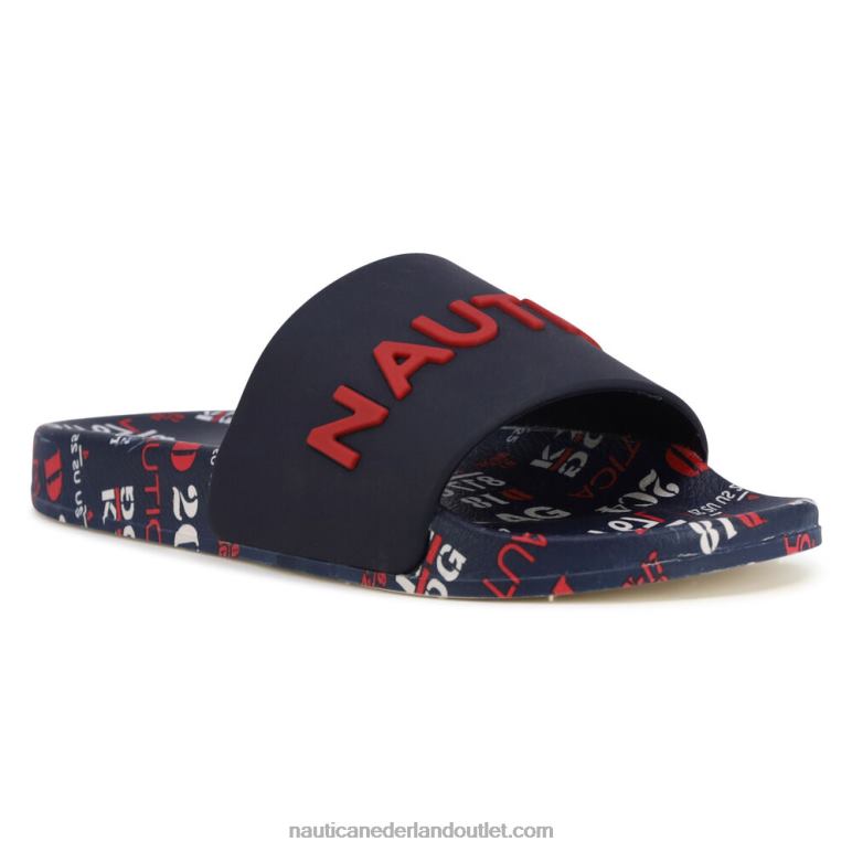 instapsandaal met logo voor jongens roestblauwe wasuitlaat Nautica 0828F1191