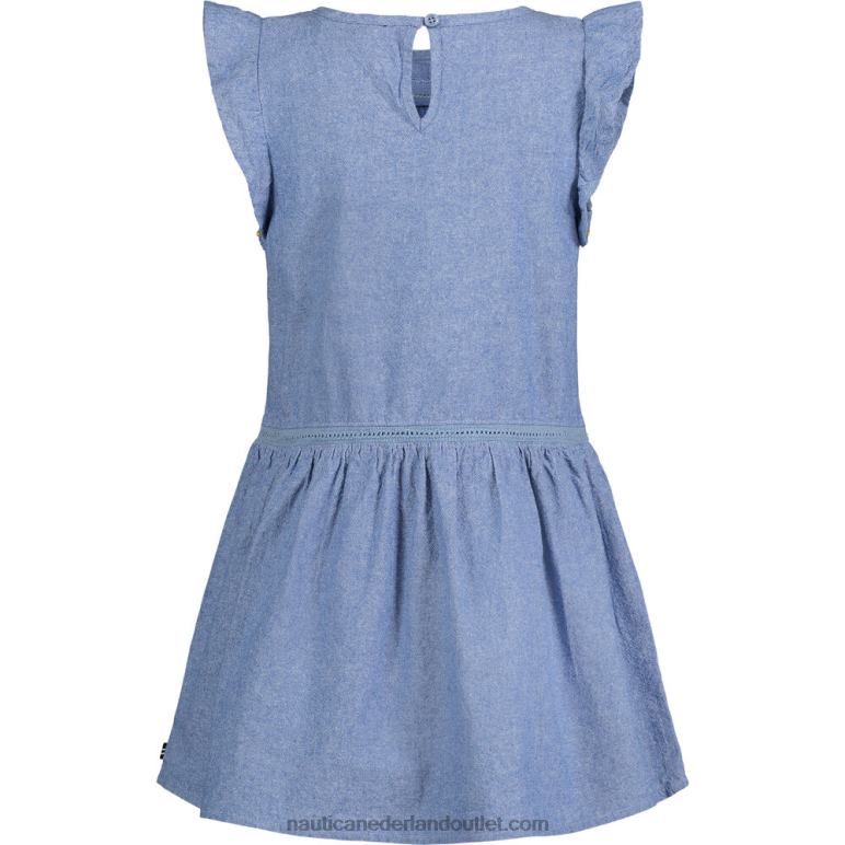 Chambray jurk met fladdermouwen voor kleine meisjes (4-6x) licht tij water wassen Nautica 0828F1407