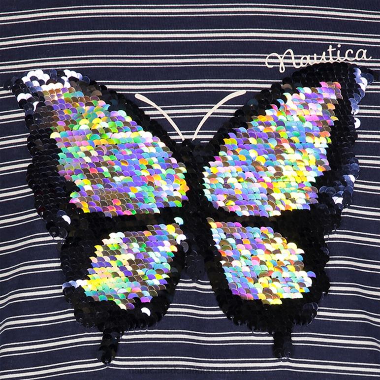 gestreepte vlinderjurk met pailletten voor peutermeisjes (2t-4t) marine Nautica 0828F1356