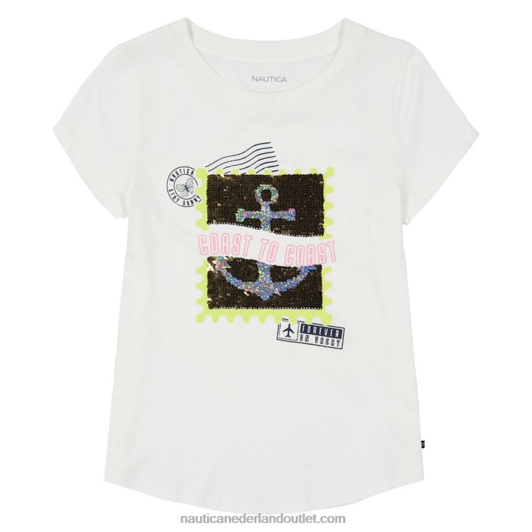T-shirt met magische paillettenstempel voor kleine meisjes (4-6x) antieke whitewash Nautica 0828F1512