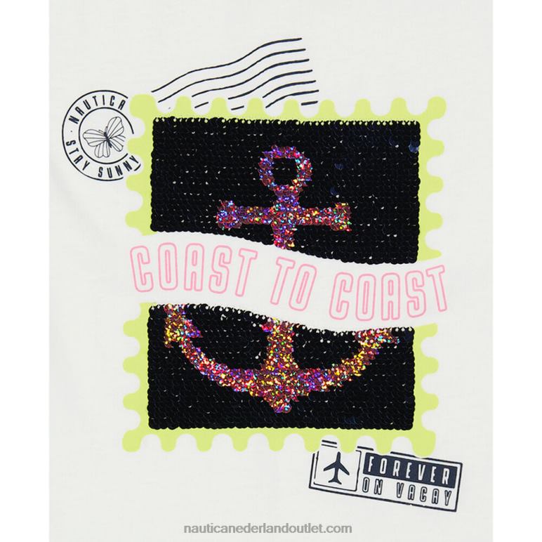 T-shirt met magische paillettenstempel voor kleine meisjes (4-6x) antieke whitewash Nautica 0828F1512