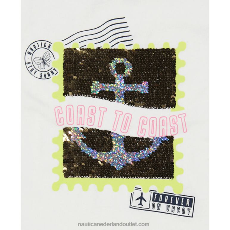 T-shirt met magische paillettenstempel voor kleine meisjes (4-6x) antieke whitewash Nautica 0828F1512