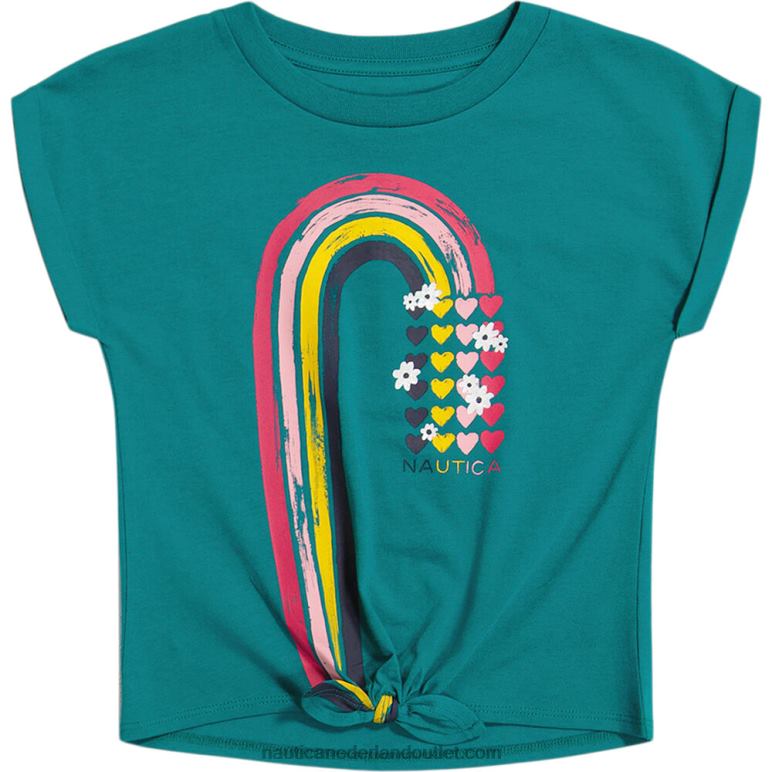 T-shirt met regenbooglogo en gestrikte voorkant voor kleine meisjes (4-6x) golfkust wintertaling Nautica 0828F1454
