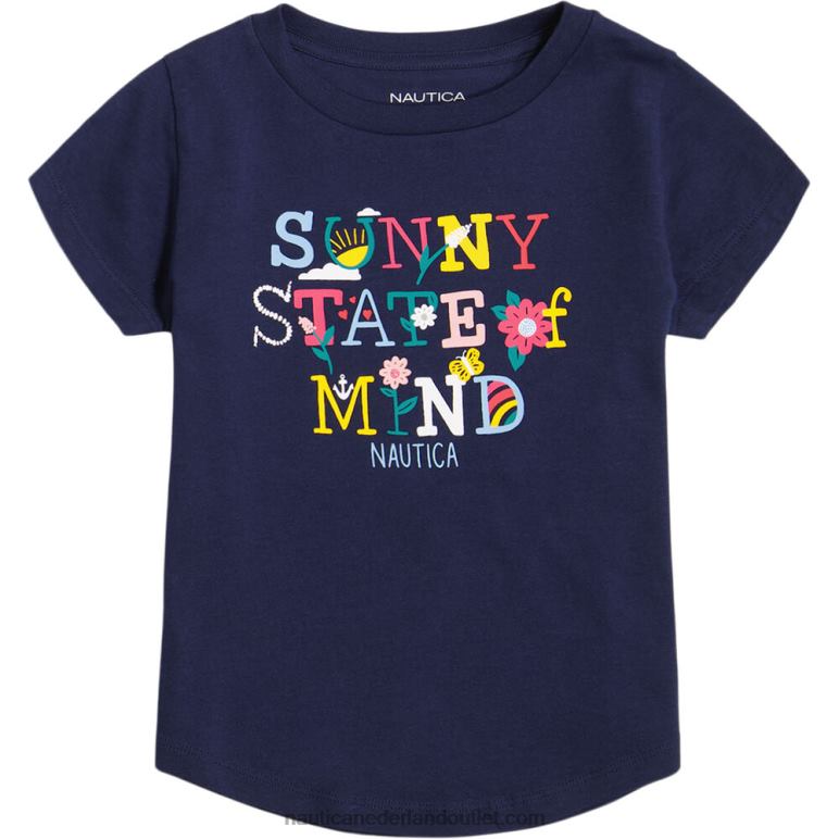 T-shirt met zonnige gemoedstoestand voor kleine meisjes (4-6x) marine Nautica 0828F1442