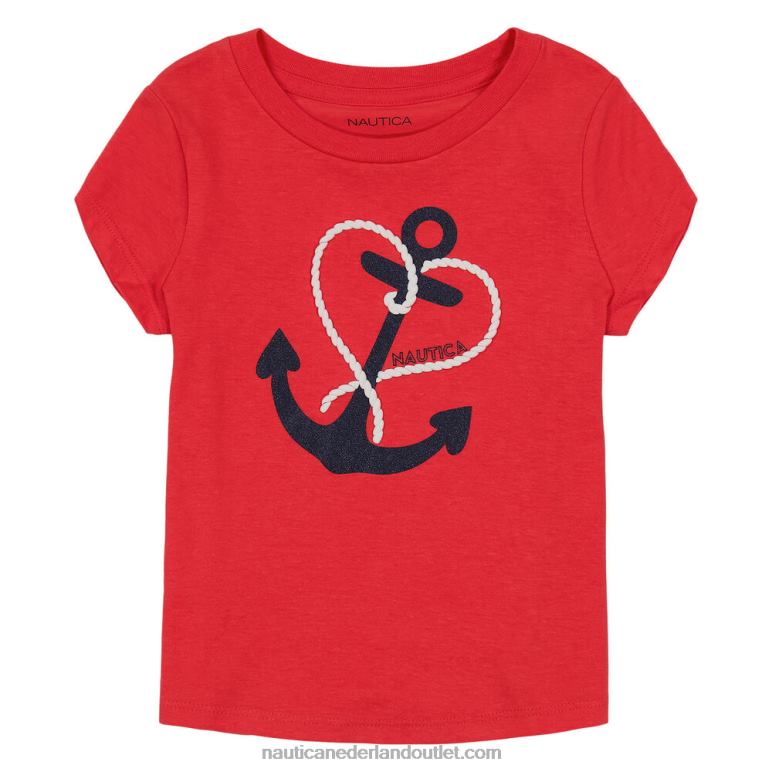 glitter anker t-shirt voor kleine meisjes (4-6x) boei rood Nautica 0828F1476