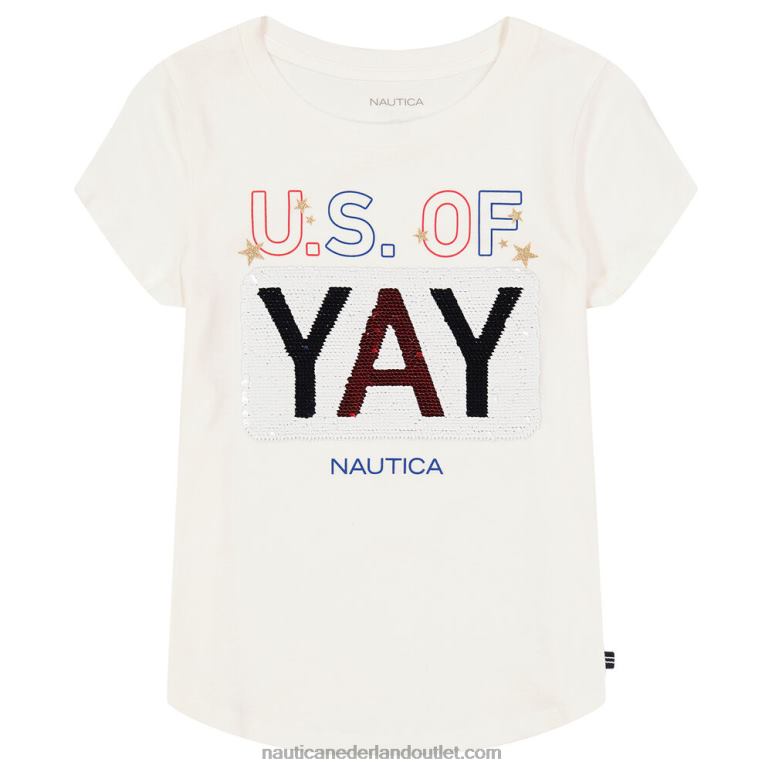 meisjes T-shirt met pailletten us of yay (7-16) antieke whitewash Nautica 0828F1513