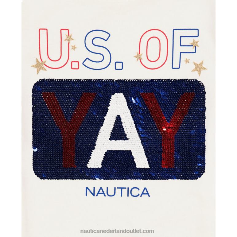 meisjes T-shirt met pailletten us of yay (7-16) antieke whitewash Nautica 0828F1513