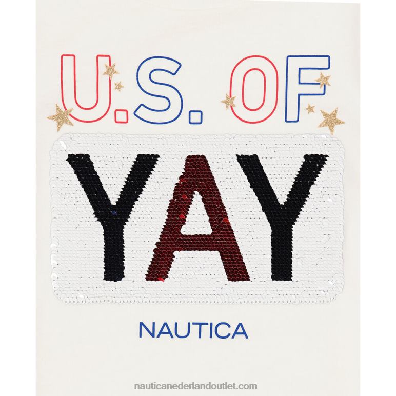 meisjes T-shirt met pailletten us of yay (7-16) antieke whitewash Nautica 0828F1513