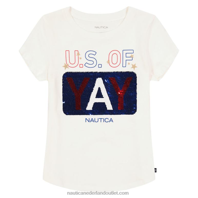 ons of yay t-shirt met pailletten voor kleine meisjes (4-6x) antieke whitewash Nautica 0828F1539