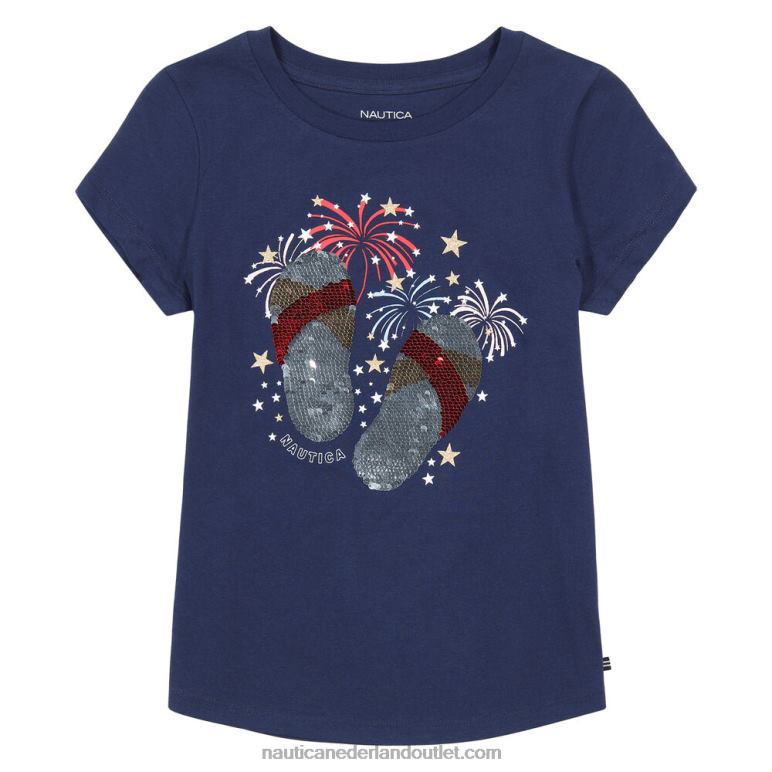 teenslippers voor peutermeisjes en T-shirt met vuurwerklovertjes (2t-4t) marine Nautica 0828F1559