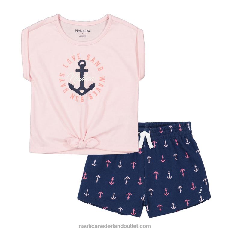 peuter meisjes t-shirt 2pc badstof short set (2t-4t) marine Nautica 0828F1498