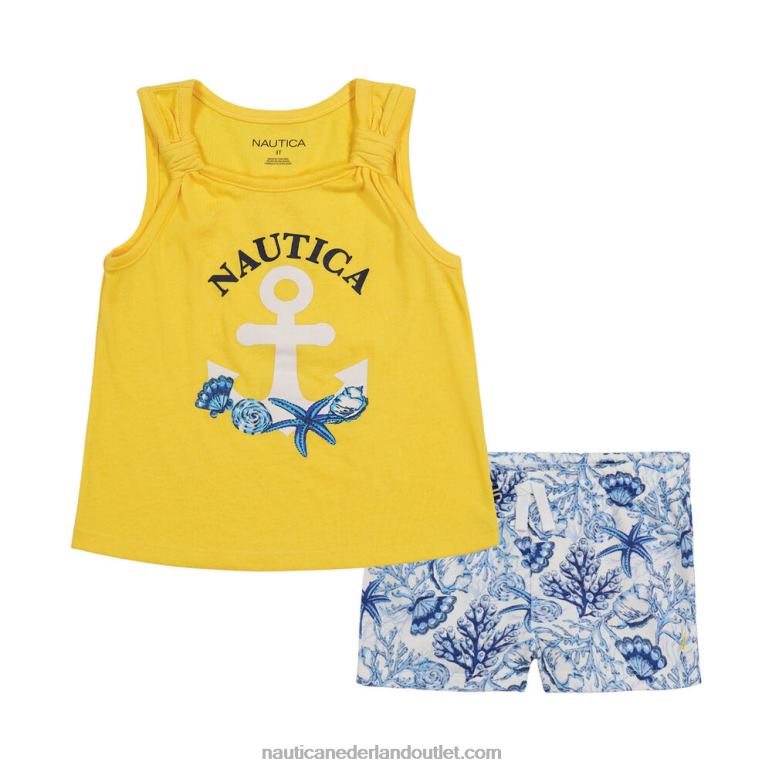 peuter meisjes tanktop 2pc badstof short set (2t-4t) antieke whitewash Nautica 0828F1483