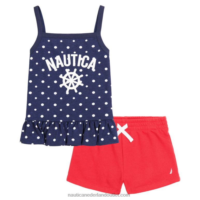 peuter meisjes tanktop 2pc badstof short set (2t-4t) antieke whitewash Nautica 0828F1501
