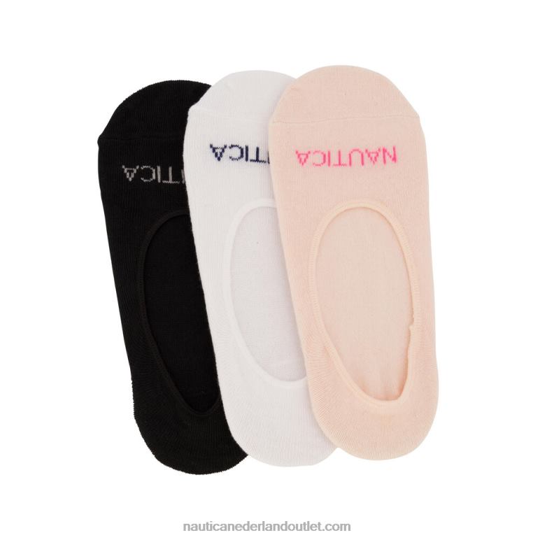 stretch liner sokken in wit 3-pack multi Nautica 0828F889 vrouwen