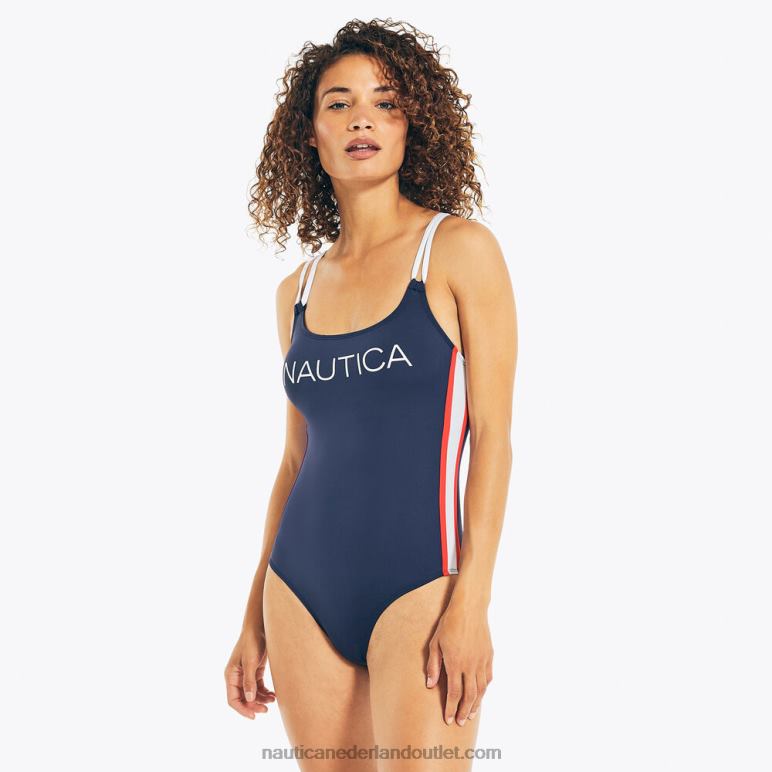 colorblock gekruiste zwembroek uit één stuk stellaire blauwe heide Nautica 0828F980 vrouwen