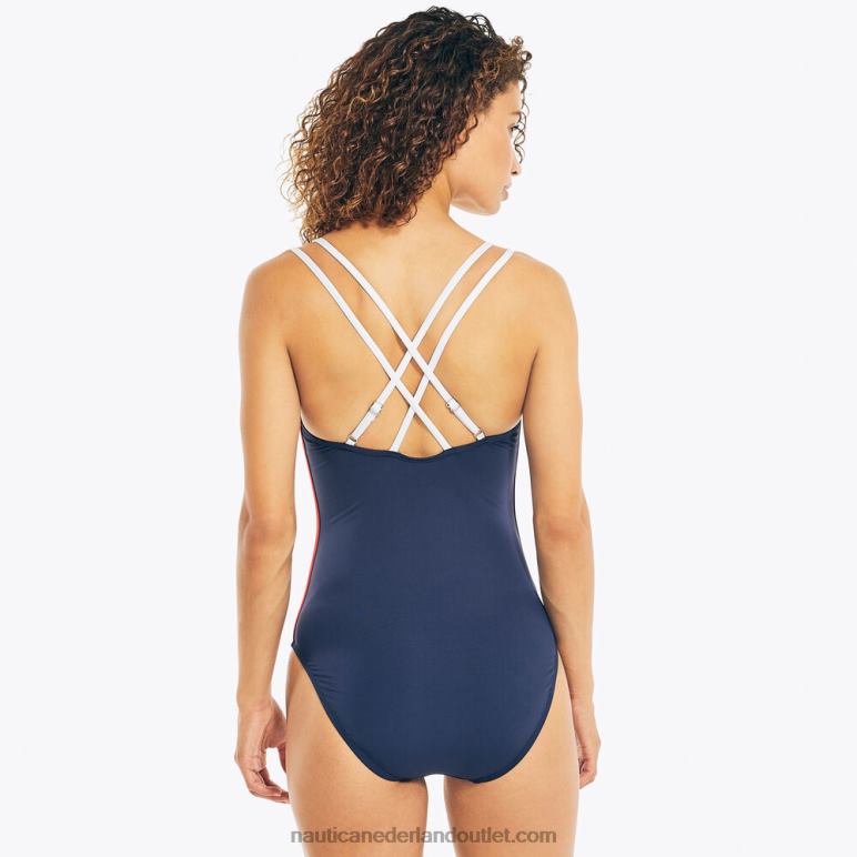 colorblock gekruiste zwembroek uit één stuk stellaire blauwe heide Nautica 0828F980 vrouwen