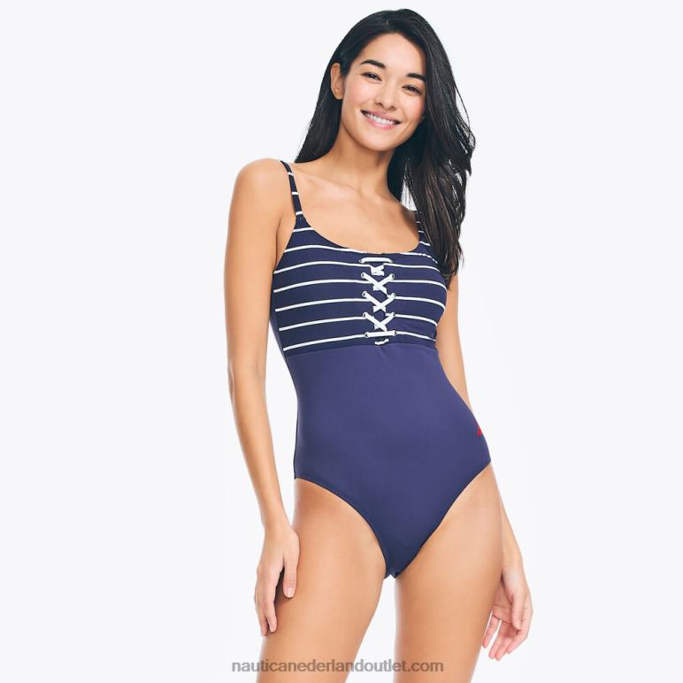 gestreept zwempak uit één stuk met veters stellaire blauwe heide Nautica 0828F880 vrouwen