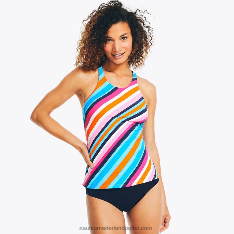 gestreepte tankini-zwembroek met hoge hals meloenbes Nautica 0828F859 vrouwen