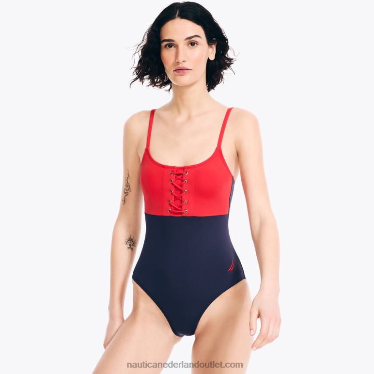 zwembroek uit één stuk met veters tomales rood Nautica 0828F912 vrouwen