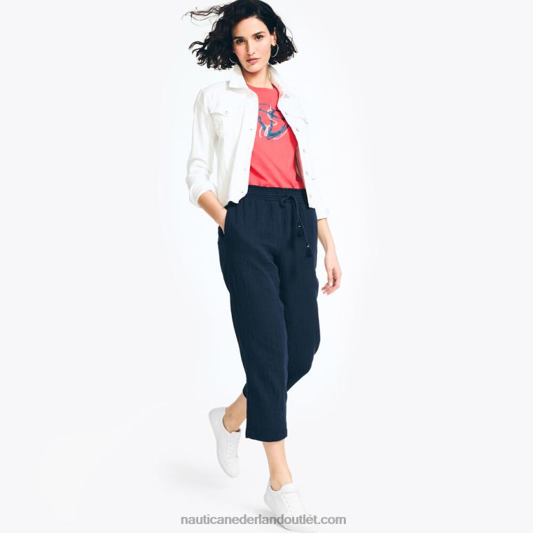 gesmokte cropped pull-on broek stellaire blauwe heide Nautica 0828F1001 vrouwen