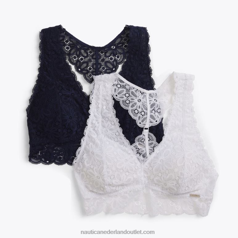 kanten bralette met racerback, set van 2 antieke whitewash Nautica 0828F973 vrouwen