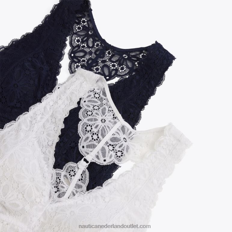 kanten bralette met racerback, set van 2 antieke whitewash Nautica 0828F973 vrouwen