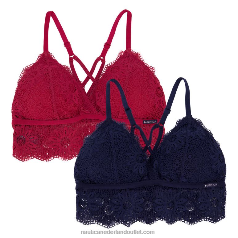 longline crossback kanten bralettes 2-pack glorie rood Nautica 0828F840 vrouwen