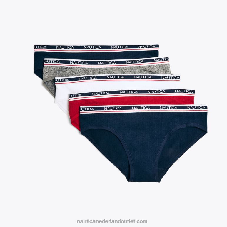 naadloos geribbeld bikinibroekje met logo 5-pack werkhemd blauw Nautica 0828F783 vrouwen