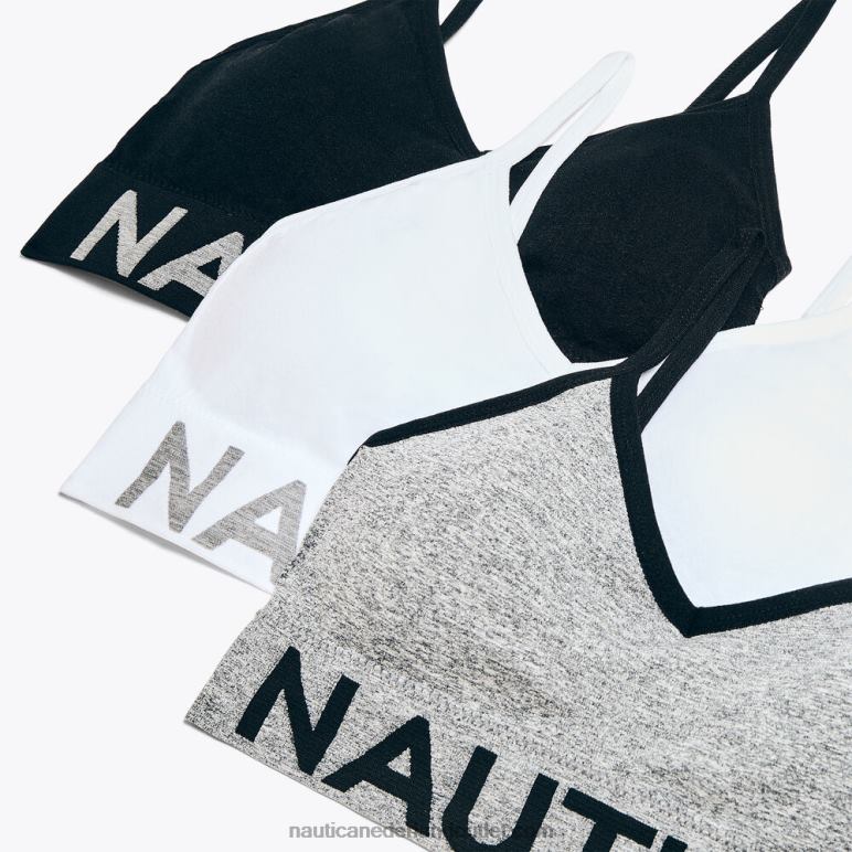 naadloze bralette met logoband, set van 3 lichtblauw Nautica 0828F798 vrouwen