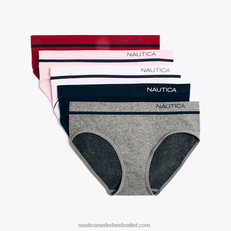 naadloze geribbelde hipsterslips met logo, set van 5 antieke whitewash Nautica 0828F779 vrouwen
