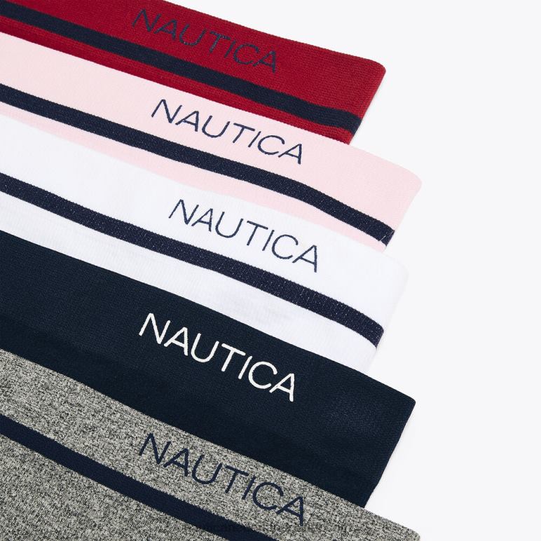 naadloze geribbelde hipsterslips met logo, set van 5 antieke whitewash Nautica 0828F779 vrouwen