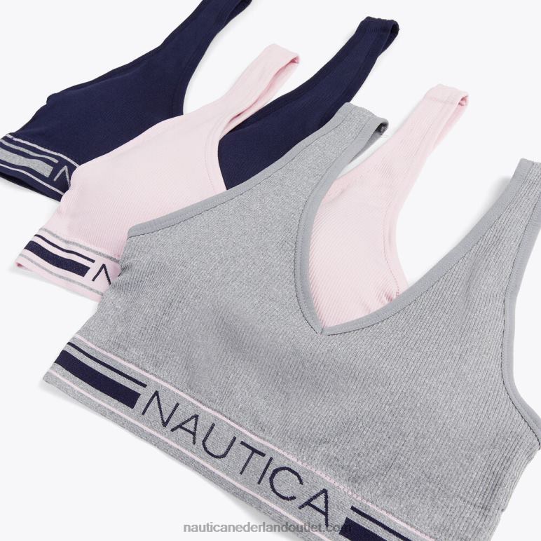 naadloze jacquard geribbelde bh met logo, set van 3 lichtblauw Nautica 0828F870 vrouwen