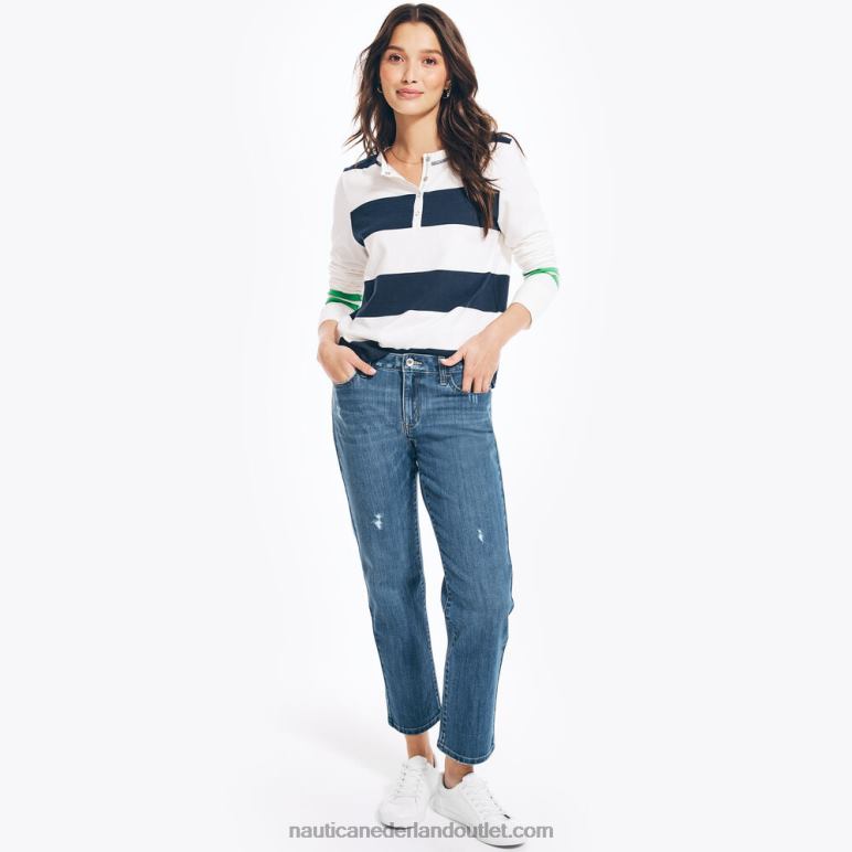 duurzaam vervaardigde true flex mid-rise straight denim werkhemd blauw Nautica 0828F776 vrouwen