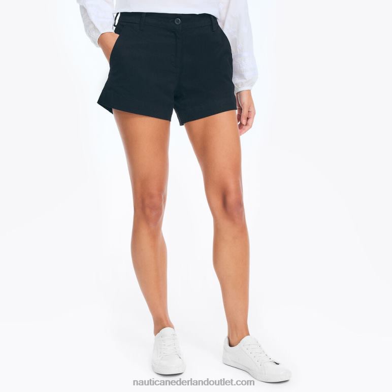 10 cm korte broek van stretchkeperstof echt zwart Nautica 0828F733 vrouwen