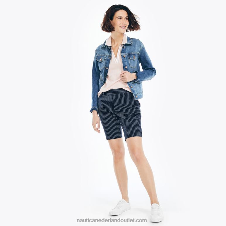 Gestreepte short van 25 cm stretch-keperstof met print stellaire blauwe heide Nautica 0828F764 vrouwen