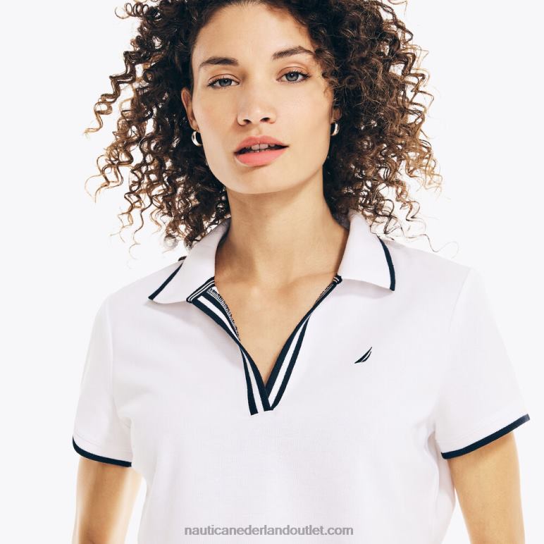duurzaam vervaardigd oceaan poloshirt met splithals Helder wit Nautica 0828F734 vrouwen
