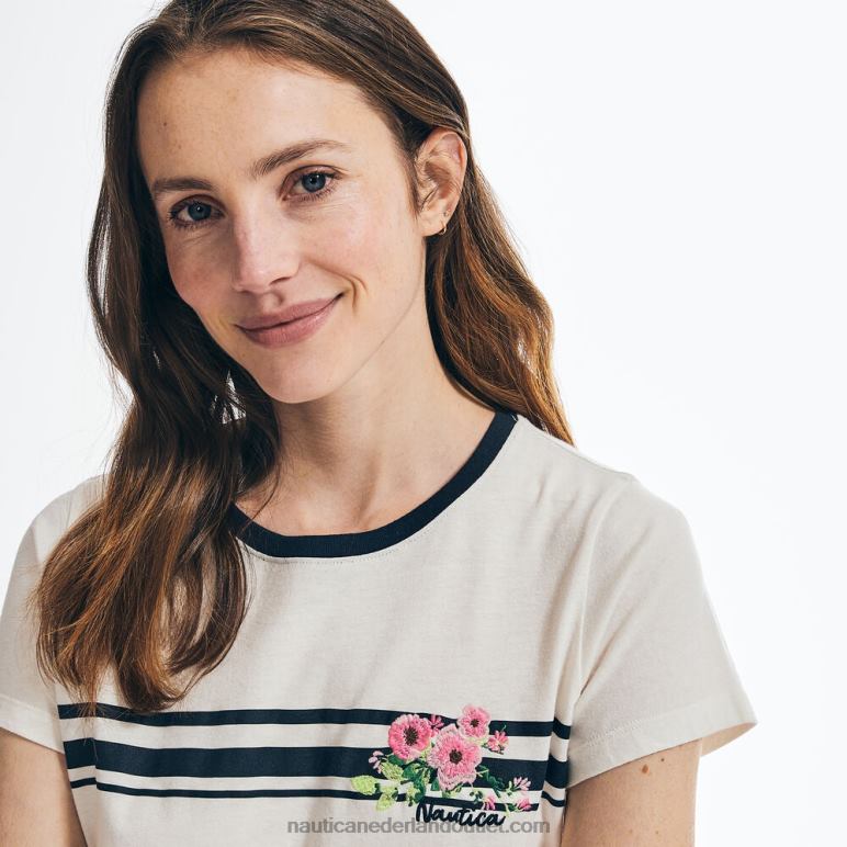 T-shirt met geborduurde bloemenprint op de borst heemst Nautica 0828F819 vrouwen