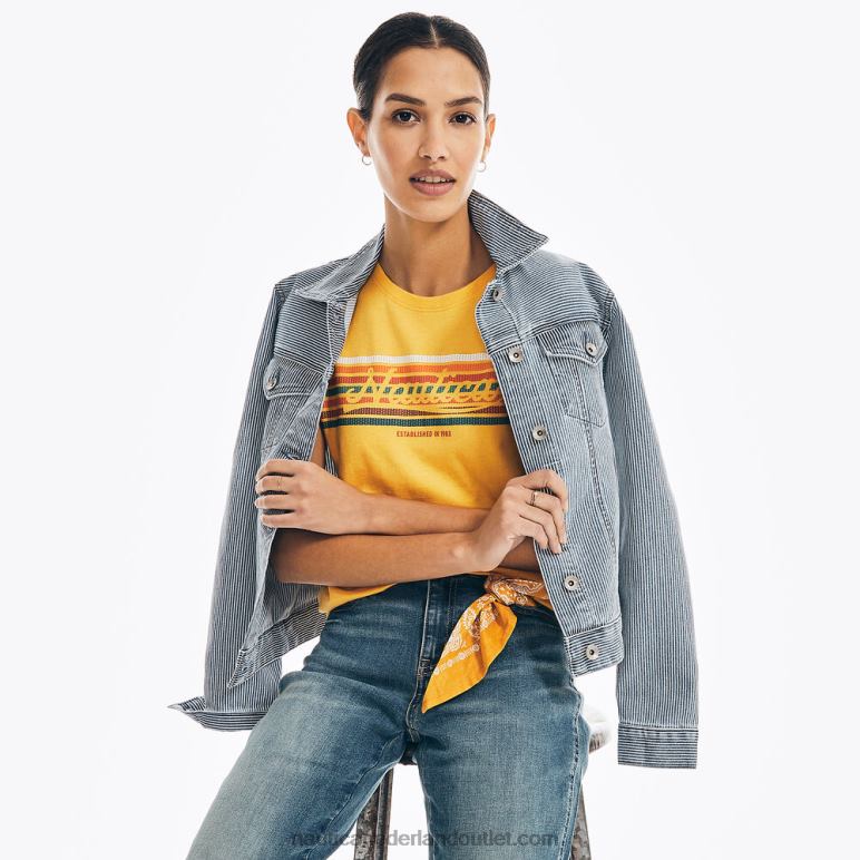 T-shirt met grafische streep op de borst gouden abrikoos Nautica 0828F1008 vrouwen