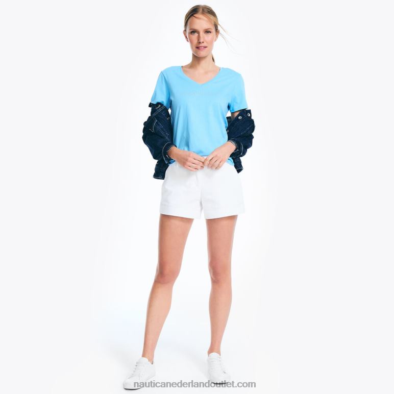 V-hals T-shirt met logo en studs azuur blauw Nautica 0828F744 vrouwen