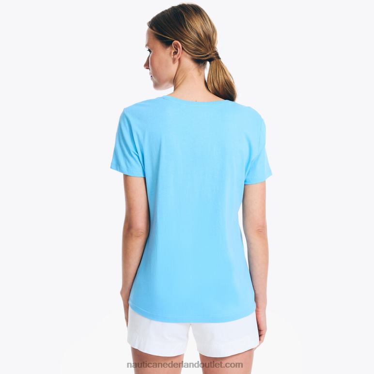 V-hals T-shirt met logo en studs azuur blauw Nautica 0828F744 vrouwen