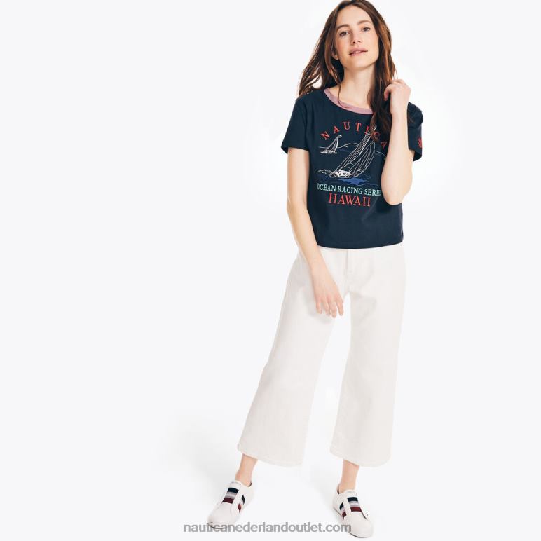 bijgesneden logo grafisch t-shirt marine Nautica 0828F869 vrouwen