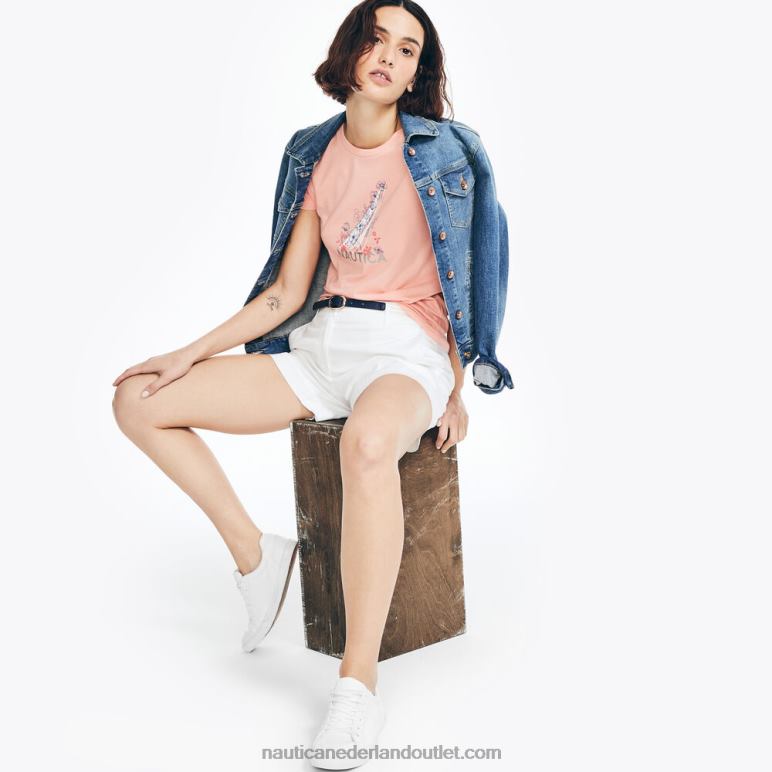 duurzaam vervaardigd J-class grafisch T-shirt met foliebloemen oranje papaver Nautica 0828F754 vrouwen