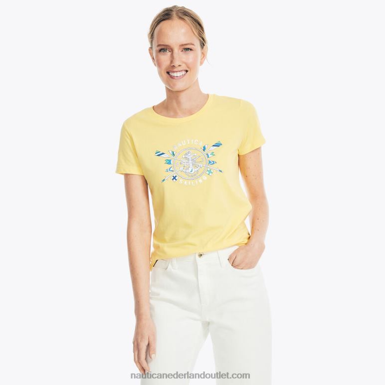 duurzaam vervaardigd T-shirt met erfgoedfolielogo zacht geel Nautica 0828F811 vrouwen