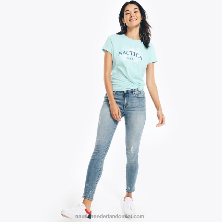 duurzaam vervaardigd T-shirt met geborduurd bloemenlogo licht tij water wassen Nautica 0828F1024 vrouwen