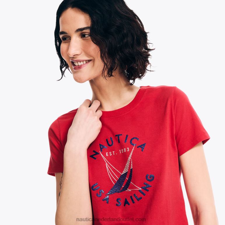 duurzaam vervaardigd T-shirt met glitterlogo tomales rood Nautica 0828F801 vrouwen