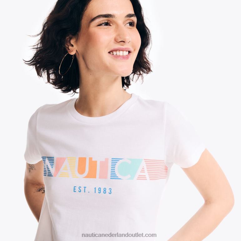 duurzaam vervaardigd T-shirt met grafische streep op de borst Helder wit Nautica 0828F858 vrouwen