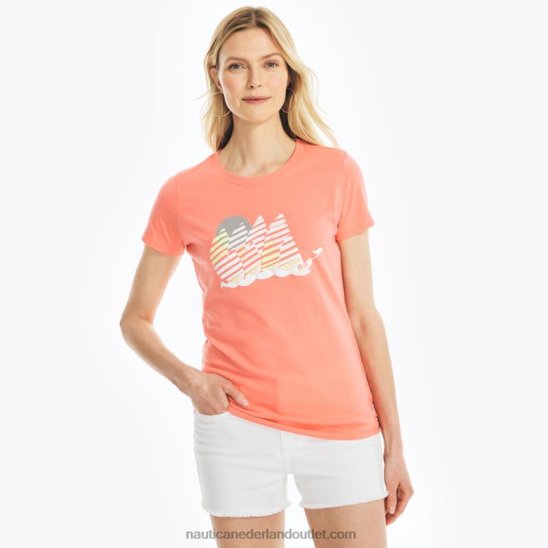 duurzaam vervaardigd T-shirt met grafische zeilboot suiker koraal Nautica 0828F946 vrouwen