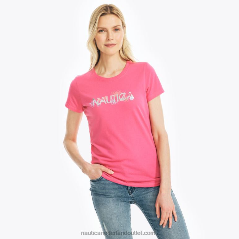 duurzaam vervaardigd T-shirt met logo in bloemenfolie cabane roze Nautica 0828F795 vrouwen
