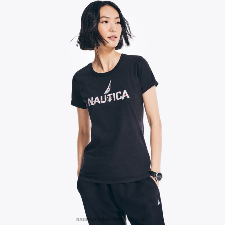 duurzaam vervaardigd T-shirt met logo in folie met bloemenprint echt zwart Nautica 0828F837 vrouwen